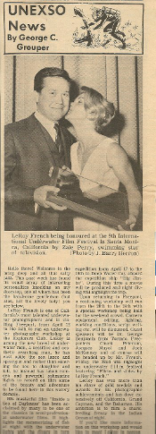 A kiss from world famous Zale Perry at an award presentation to LeRoy at the Santa Monica International Underwater Film Festival.