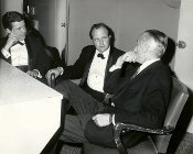 LeRoy meeting with Jacques Cousteau prior to award ceremony at International Underwater Film Festival, Santa Monica, California 1970's.